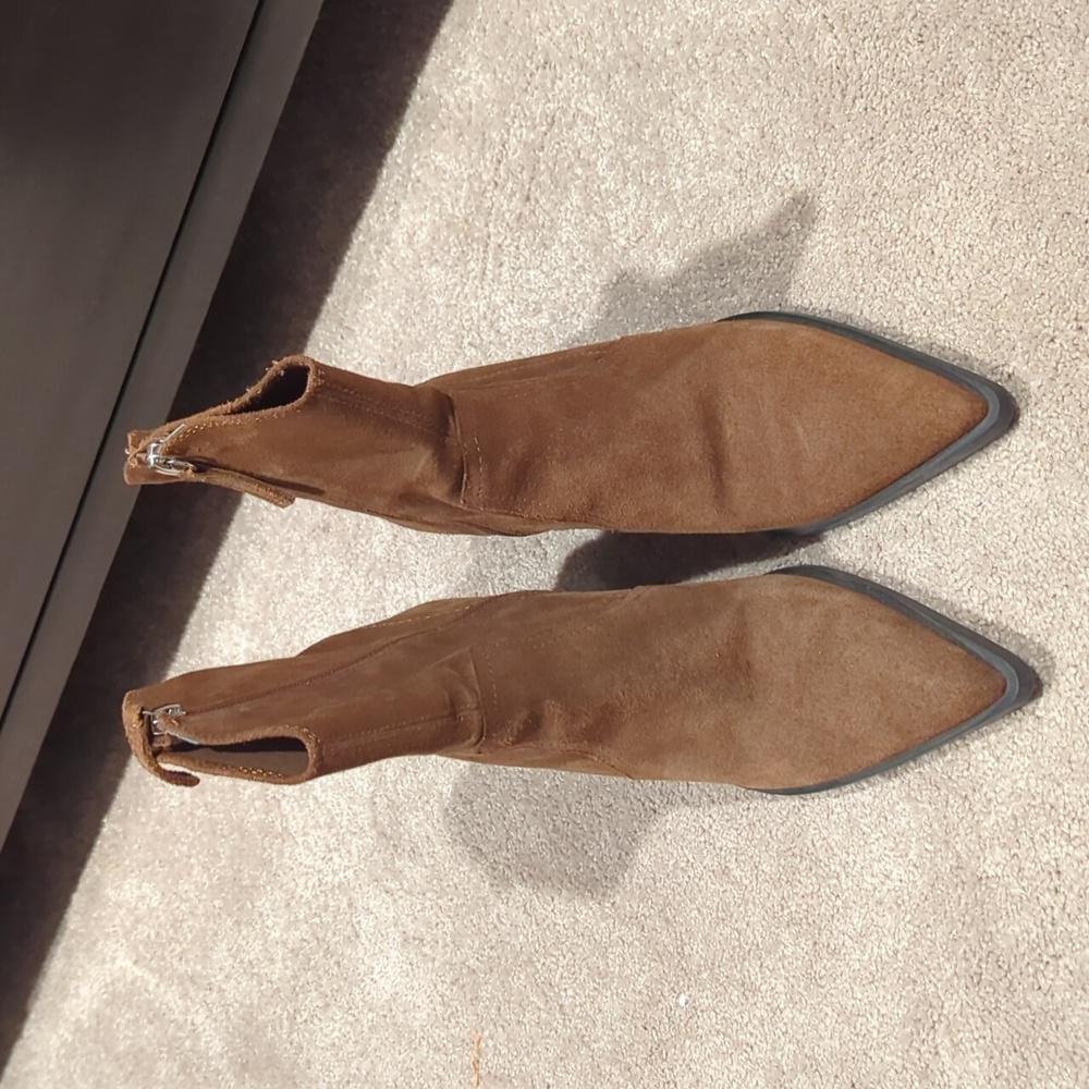 Zara Tan Suede Heeled Boots